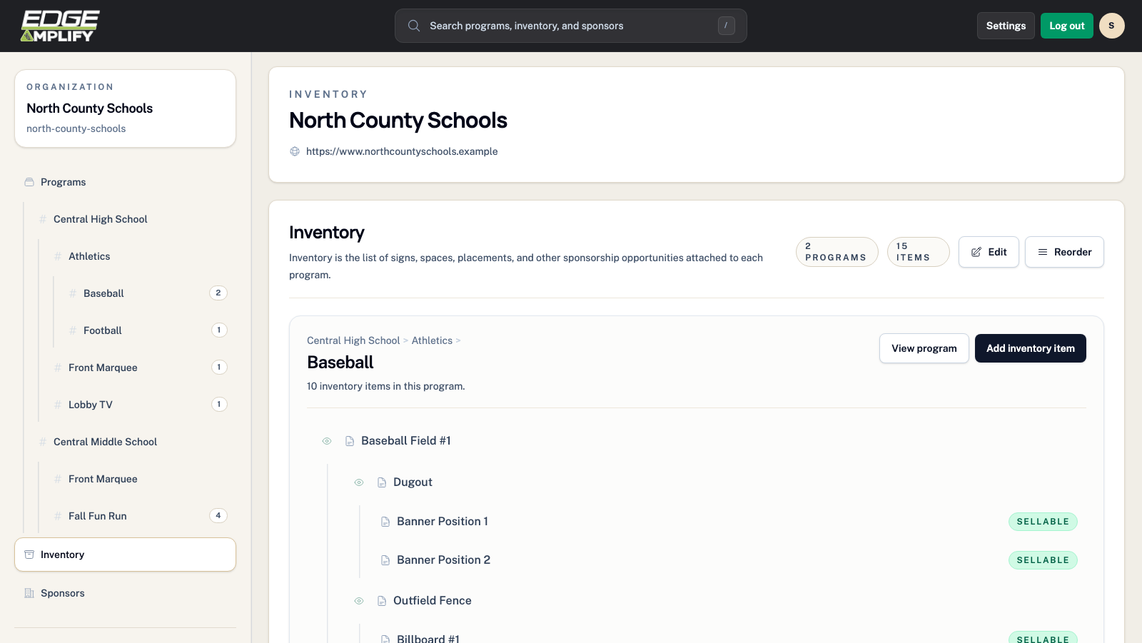 Inventory page in EdgeAmplify