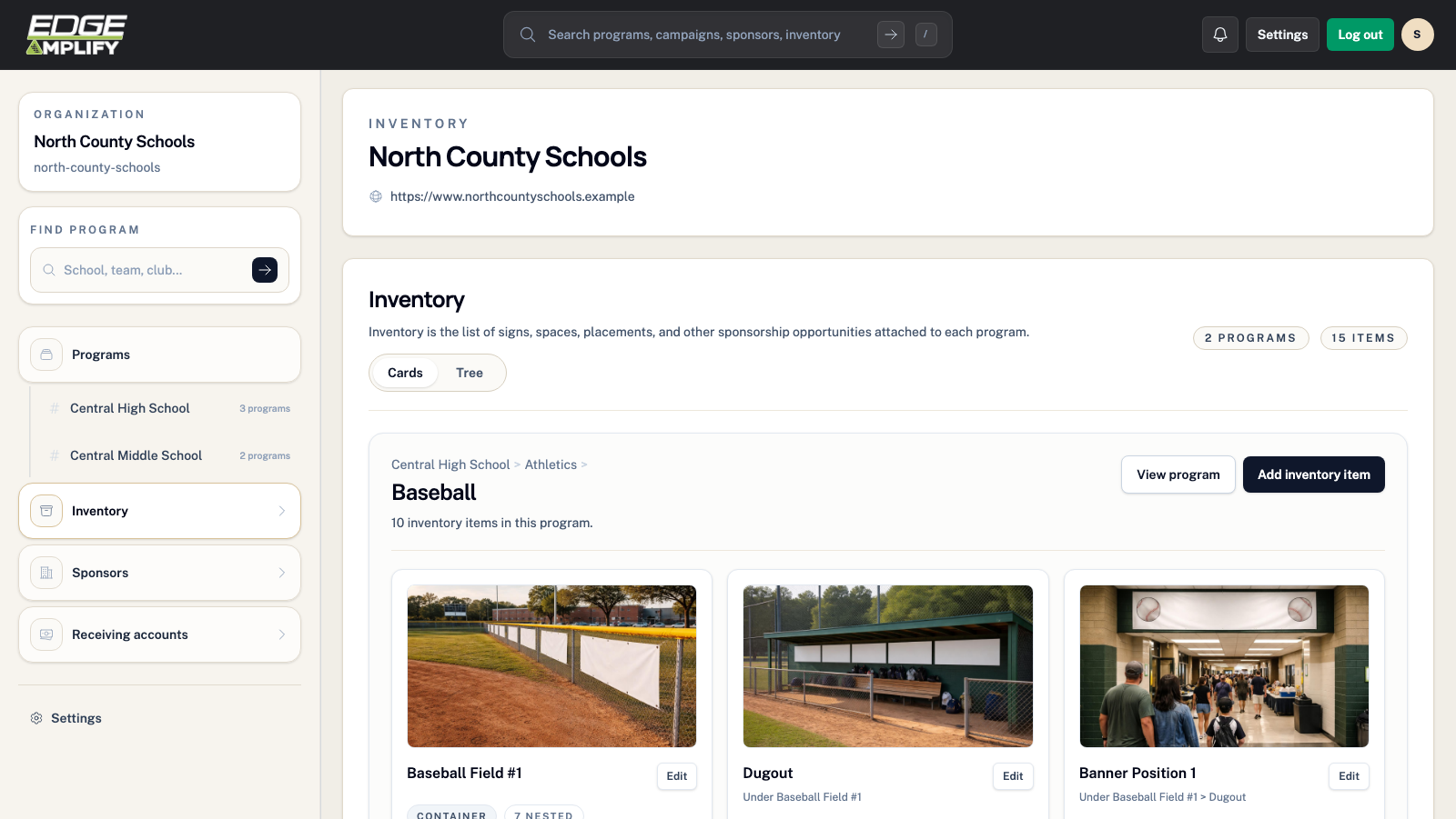 Inventory page in EdgeAmplify