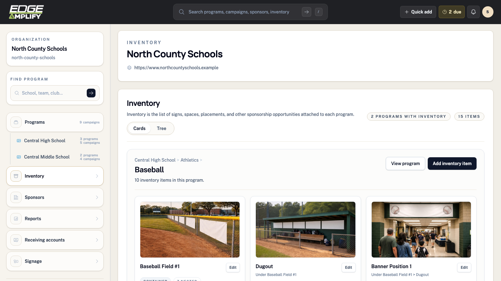 Inventory page in EdgeAmplify